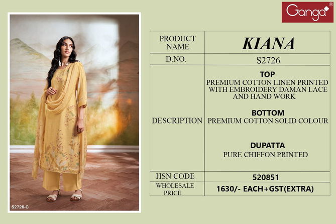 Kiana 2726 By Ganga Printed Premium Cotton Dress Material Wholesale Shop In Surat